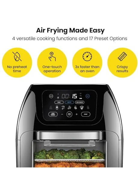 CHEFMAN Multifunctional Digital Air Fryer+ Rotisserie, Dehydrator, Convection Oven, 17 Touch Screen Presets Fry, Roast, Dehydrate, Bake, XL 10L Family Size, Auto Shutoff, Large Easy-View Window, Black