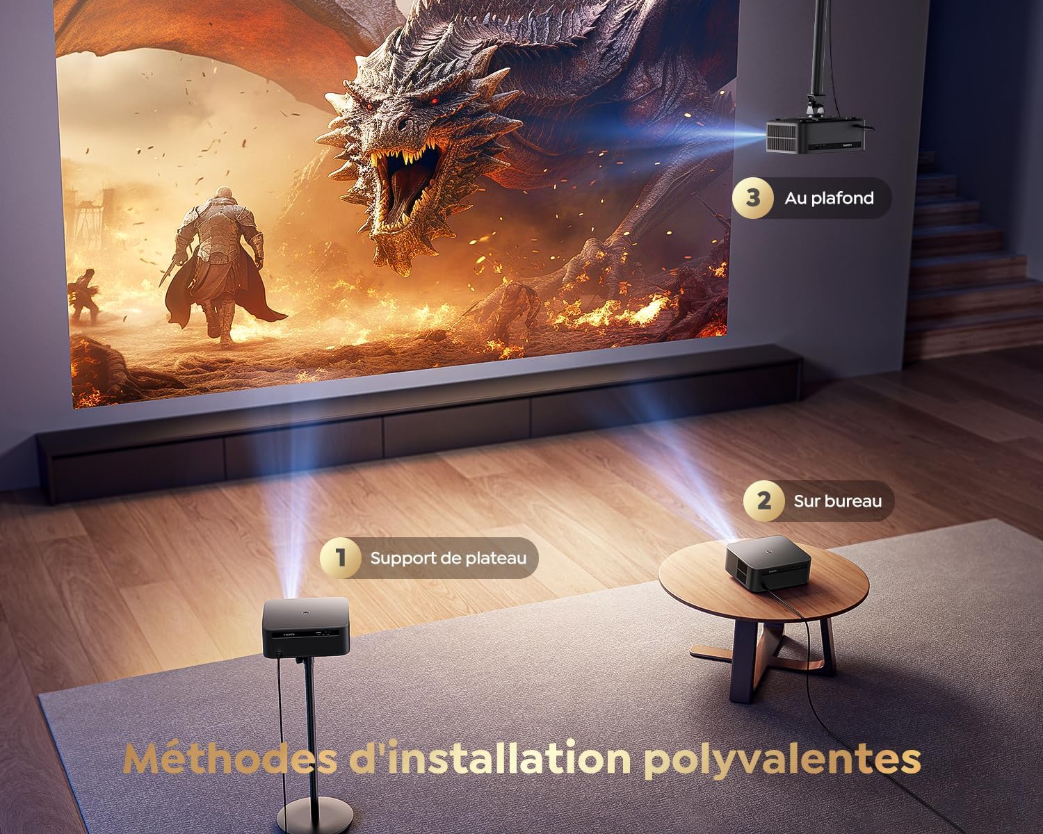 【1200 ANSI/Google TV】 Vidéoprojecteur 4K Netflix Officiel, Auto Focus/Keystone Projecteur 4K WiFi6 Bluetooth Full HD 1080P, Contrôle Vocal, Zoom 50% Projecteur Vidéo de Jour Home Cinéma/PPT/Extérieur