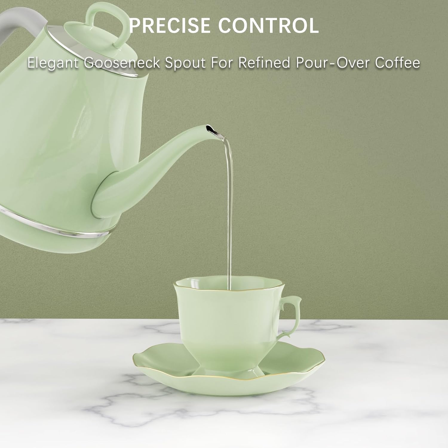 Anfilank Bouilloire électrique col de cygne 1 litre 1500 W, bouilloire 100 % acier inoxydable sans BPA, bouilloire avec fermeture automatique et protection contre l'ébullition en