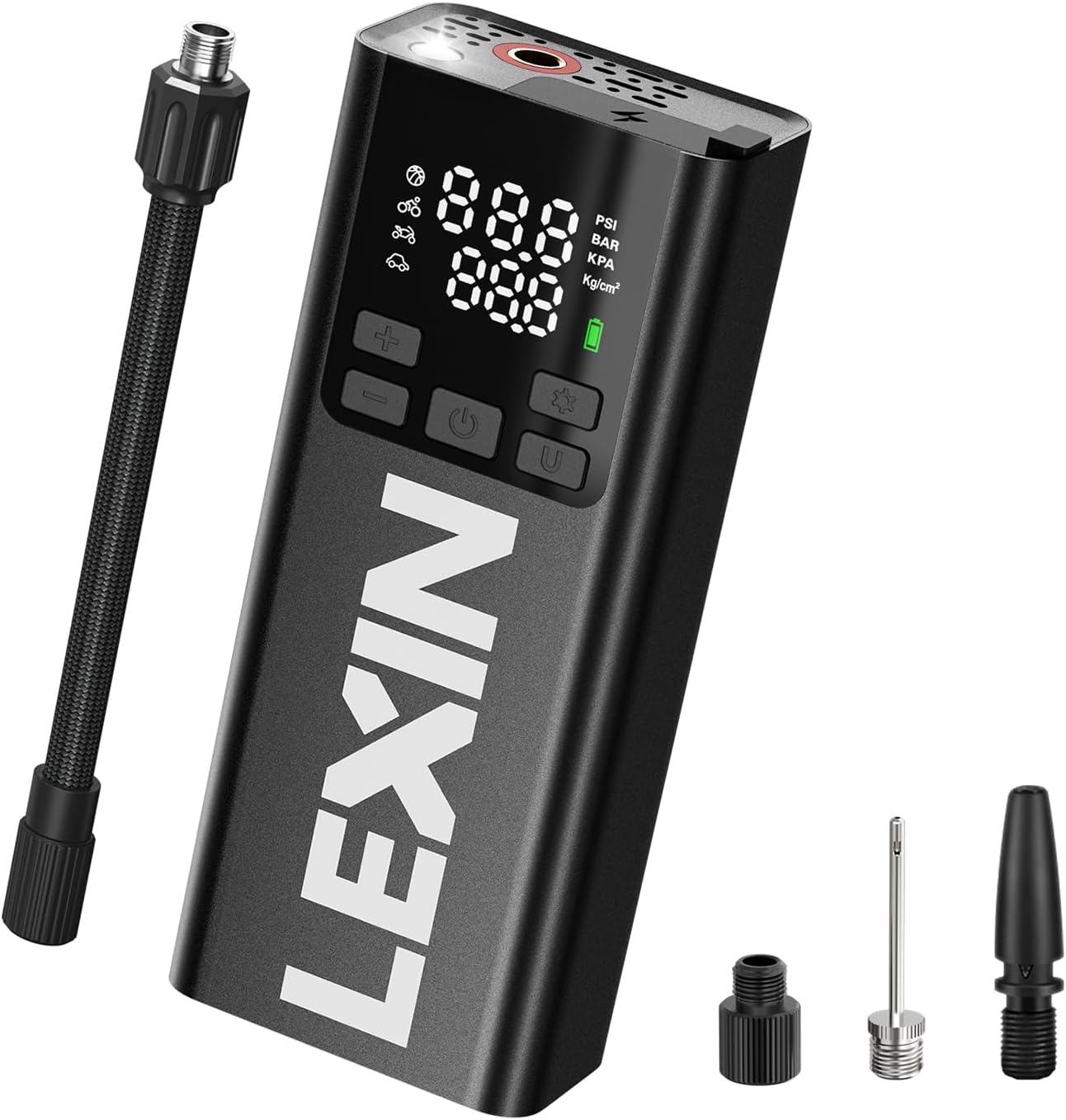LEXIN P5 Compresseur d'Air Portatif 150PSI, Gonfleur Pneus sans Fil 5000mAh, Gonfleur lectrique l'cran LCD, Puissance Mobile, Pompe de Pneu avec Presta/Schrader pour Moto/Voiture/Vélo/Balle/Scoote