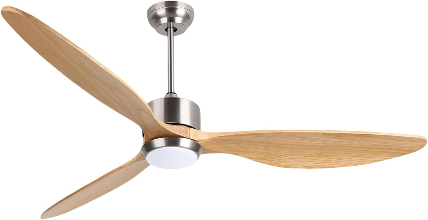 Ovlaim 132cm intérieur extérieur 3 pales hélice Smart ventilateur de plafond, Ventilateur de plafond en bois massif à moteur DC silencieux avect