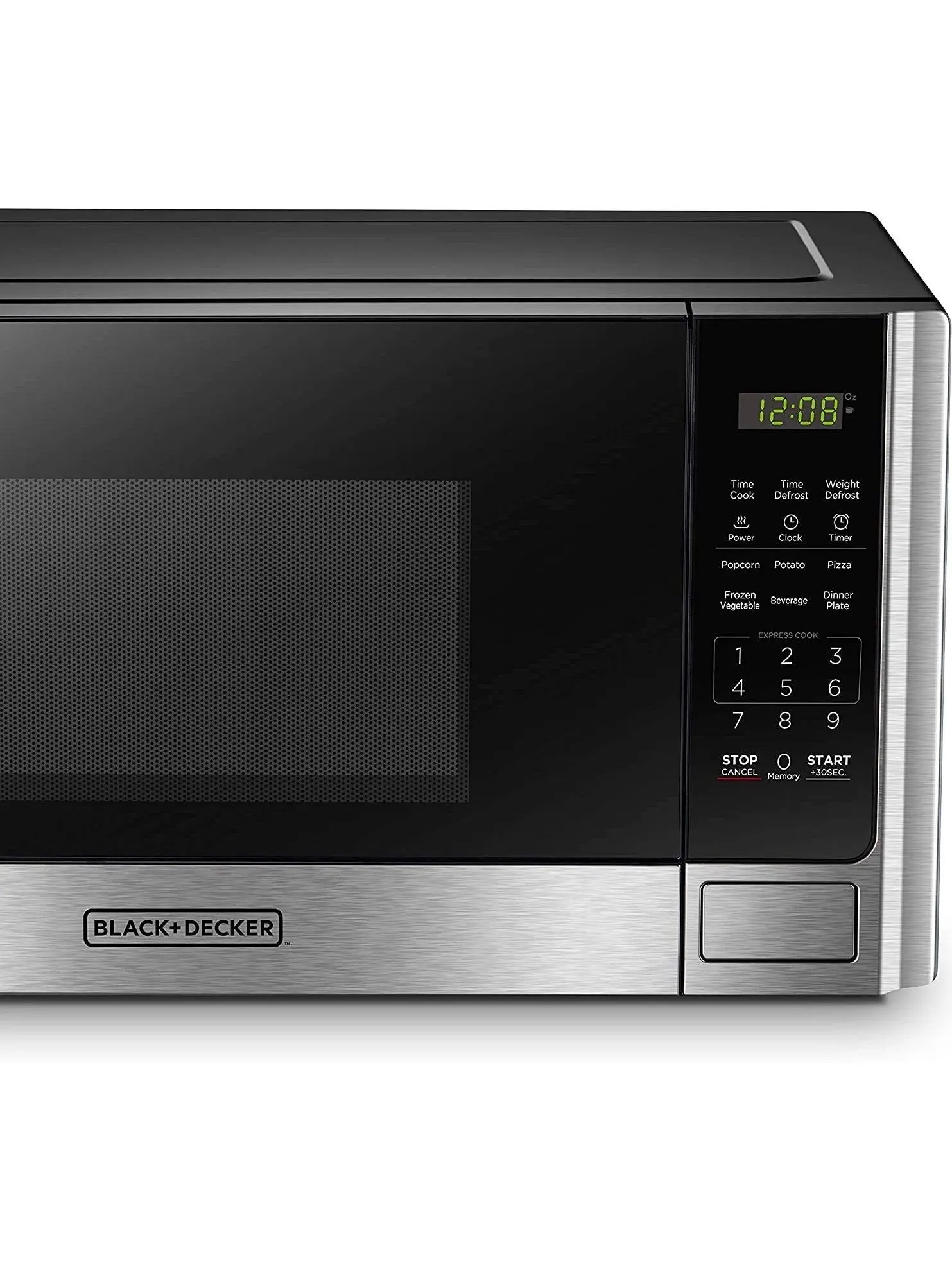 BLACK+DECKER Digital Microwave Oven with Turntable Push-Button Door, Child Safety Lock, Stainless Steel, 0.9 Cu Ft