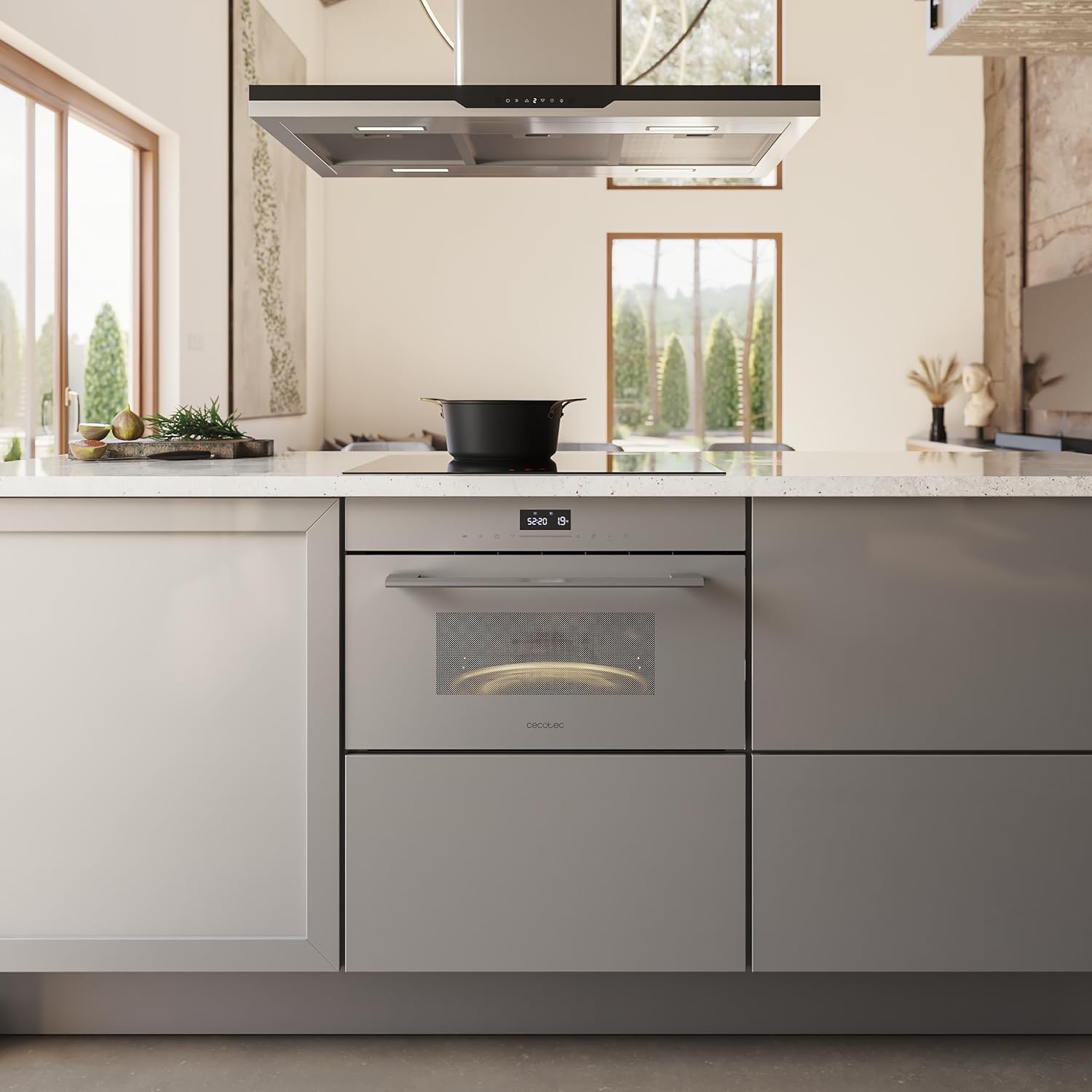 Cecotec Four à micro-ondes encastrable 60x45cm Bolero Hexa MW703800 Glass Grey. 1450W, 34L, fonction micro-ondes, mode grill, décongélation, menu automatique, cuisson rapide, minuterie électronique