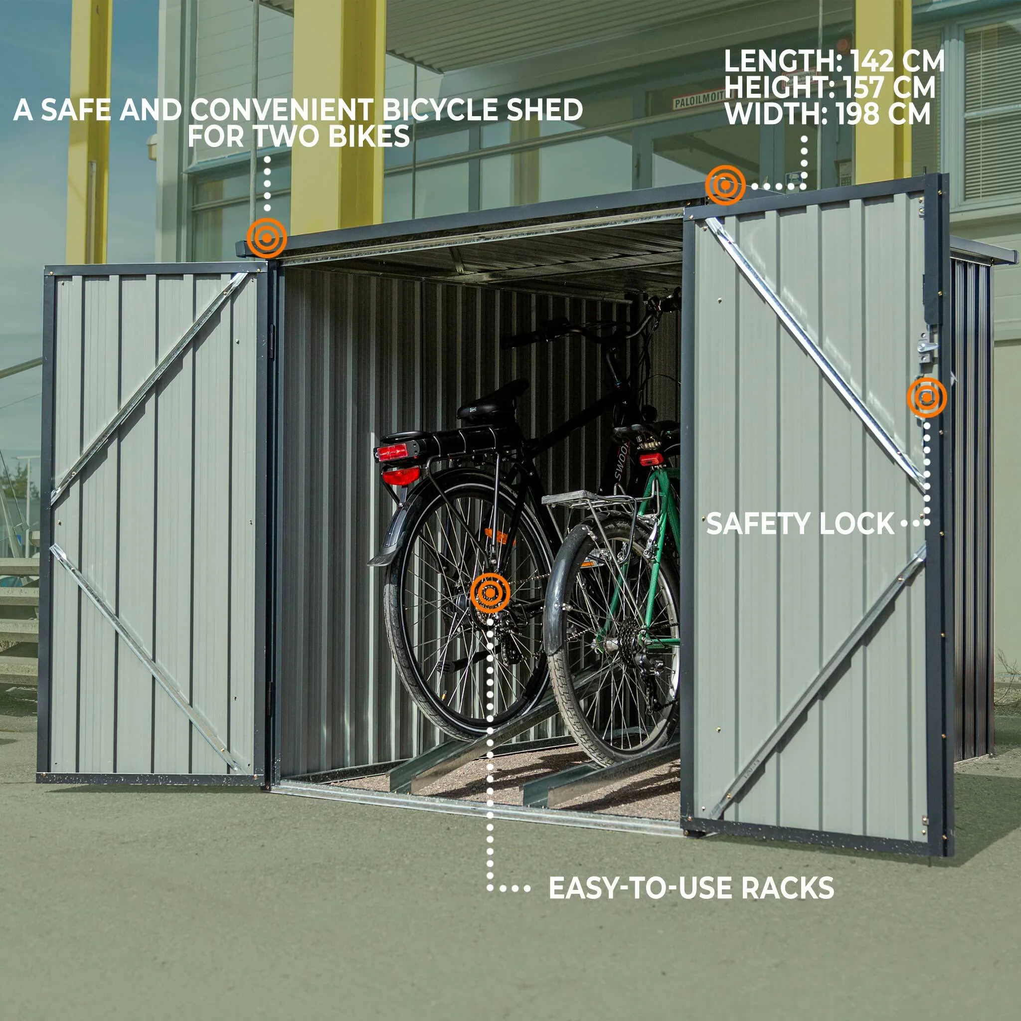 Fornorth Fahrradgarage für zwei Fahrrder 142x198x157cm, Dunkelgrau