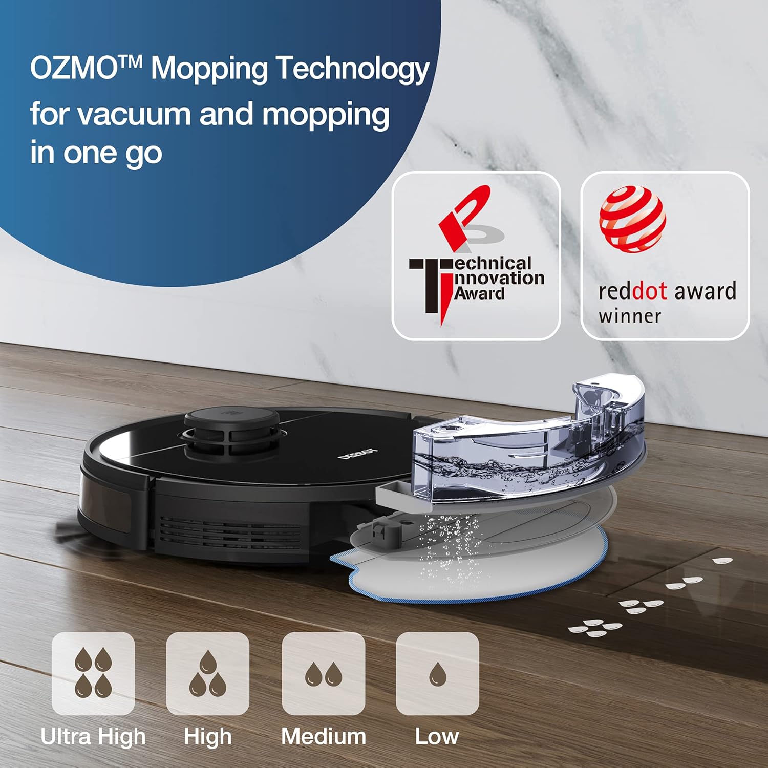 ECOVACS X8 PRO OMNI Robot Aspirateur Laveur avec Station Tout-En-Un, Puissance 18000Pa, Nettoyage Automatique Instantané OZMO ROLLER, Nettoyage à l'eau chaude 75℃, Ajout Solution Nettoyage Automatique