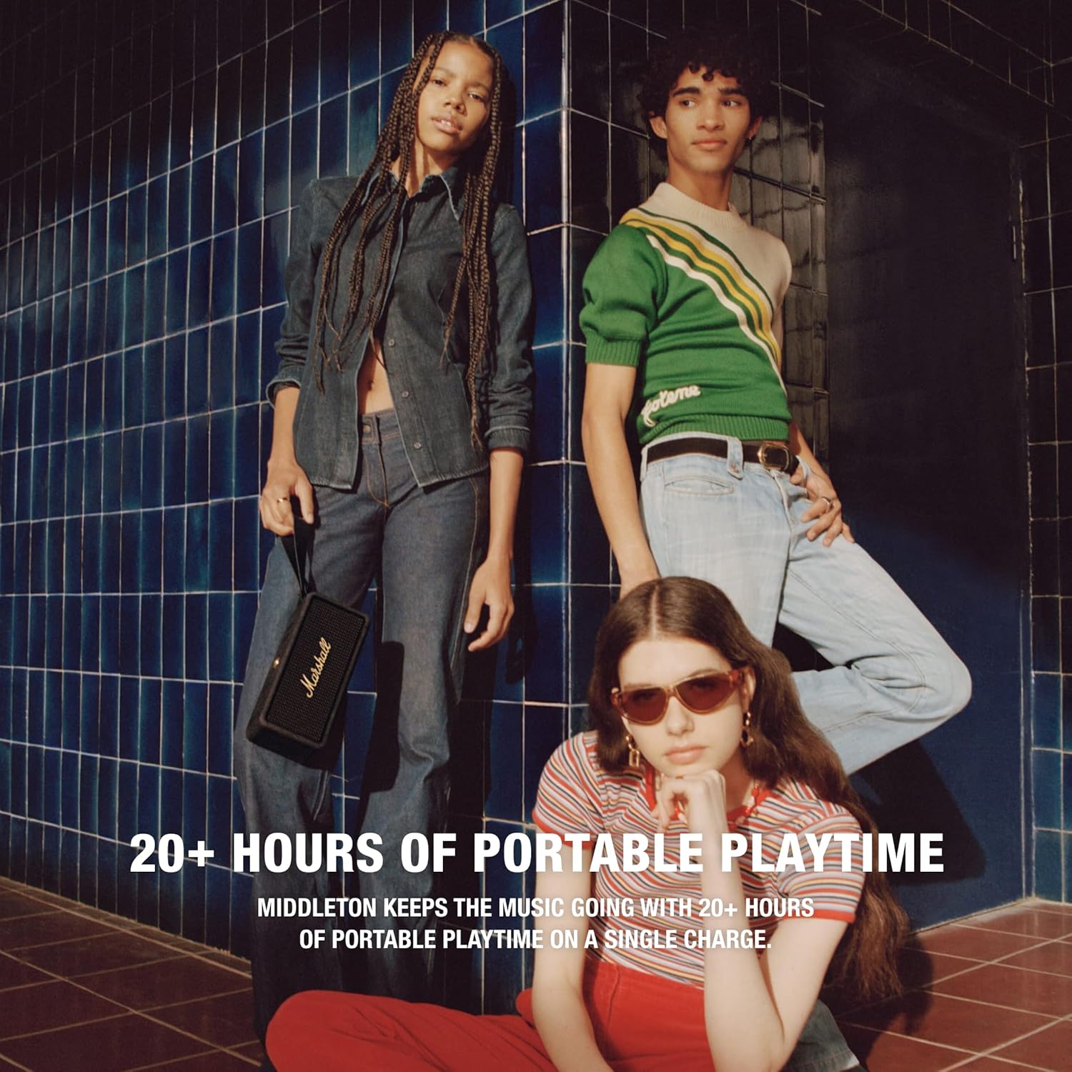 Marshall Middleton Haut-Parleur Bluetooth Portable sans Fil - 20+ Heures de Lecture Portable - Étanche IP67 - Noir & Laiton