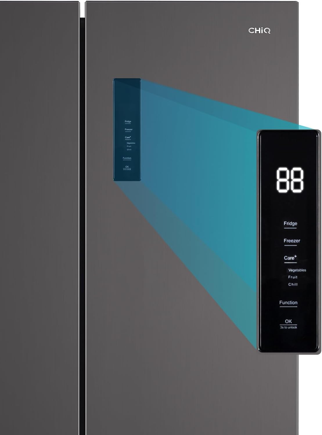 CHIQ Réfrigérateur autoportant 317L à Inverter, 322 l, sans givre, flux d'air multiple, congélation rapide, électronique tactile, compresseur avec garantie de 12 ans, efficacité améliorée, noir