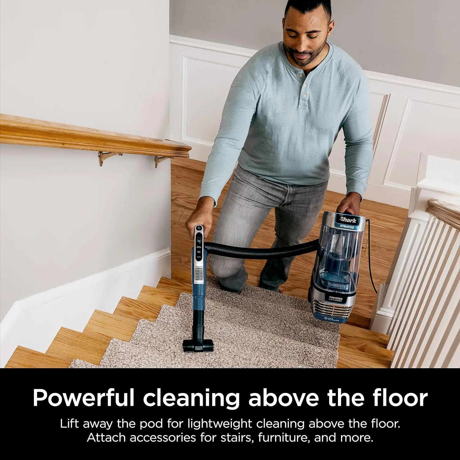 Shark AZ3002 Stratos Upright Vacuum with DuoClean PowerFins, HairPro, Powered Lift-Away, Self-Cleaning Brushroll, & Odor Neutralizer Technology, Navy