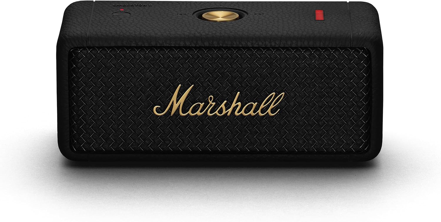 Marshall Emberton III Enceintes Bluetooth Portables, sans Fil, IP67 Résistant à la Poussière et à l'eau, Plus de 32 Heures de Lecture, Charge Rapide - Noir & Laiton