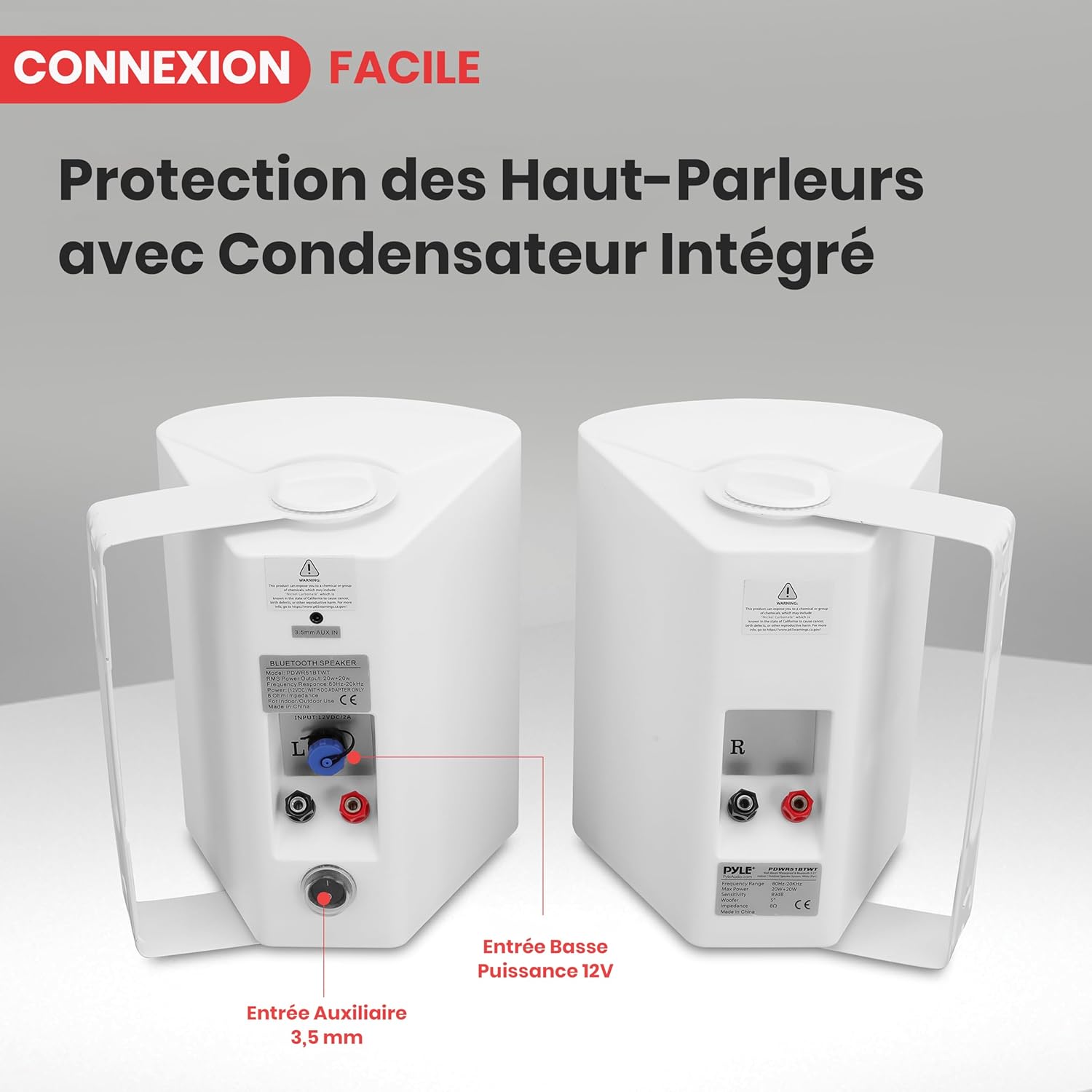 Pyle Enceinte d’Extérieur Bluetooth, Enceinte Mural étanche 240 W, Paire de Haut Parleur Imperméables, Active + Passive,Résistant à l'eau, Son Stéréo, Utilisation dans la Piscine, Patio, l'Intérieur