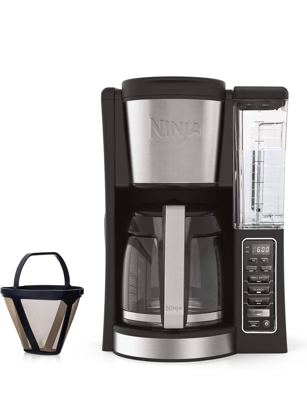 Ninja 12-Cup Programmable Coffee Maker with Classic and Rich Brews, 60 oz. Water Reservoir, and Thermal Flavor Extraction (CE201), Black/Stainless Steel