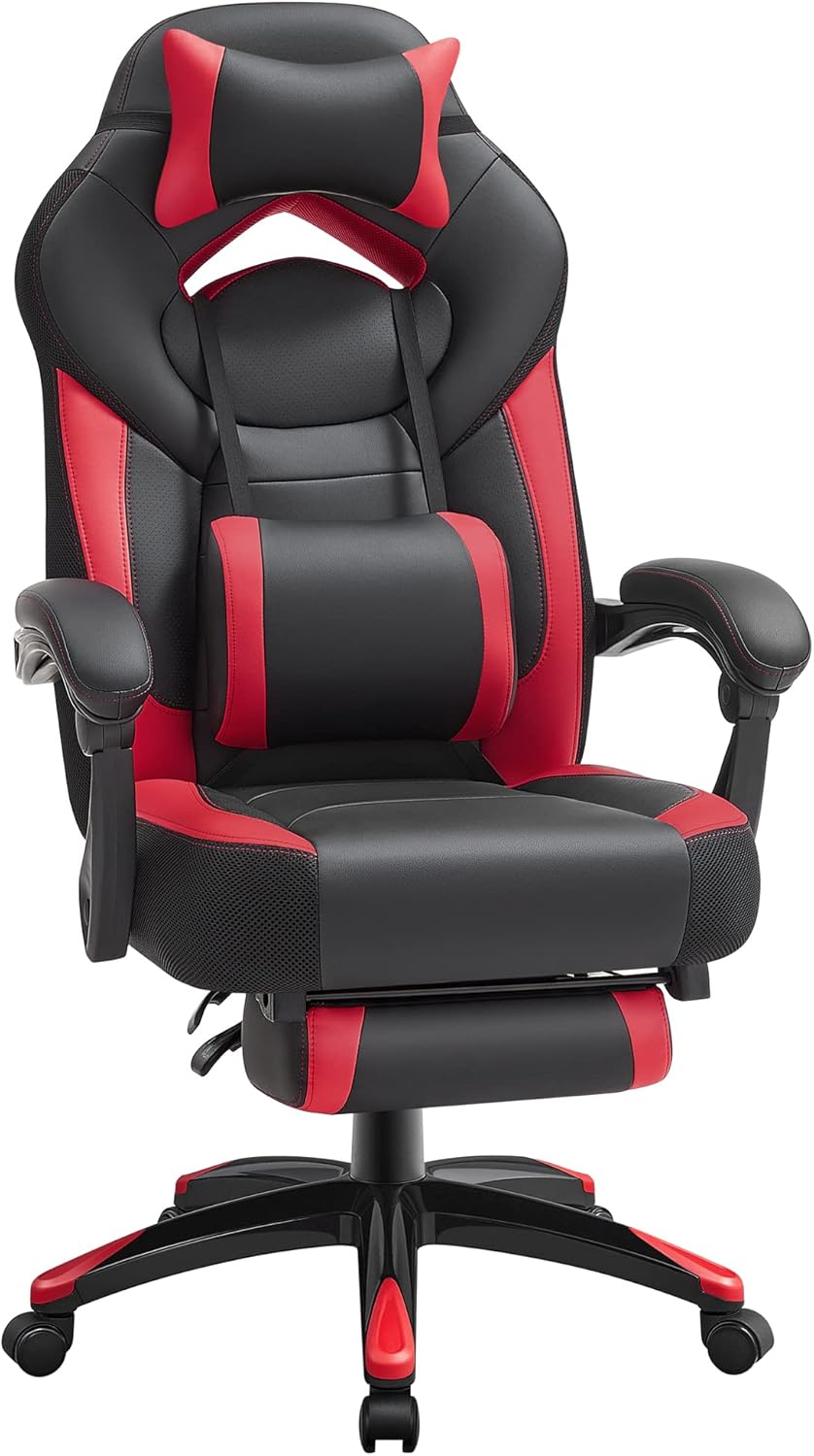 SONGMICS Fauteuil Gamer Ergonomique, Chaise Gaming, Fauteuil de Bureau, avec Repose-Pieds télescopique, Appui-tête réglable, Support Lombaire, capacité de Charge 150 kg, Gris et Noir OBG77BG