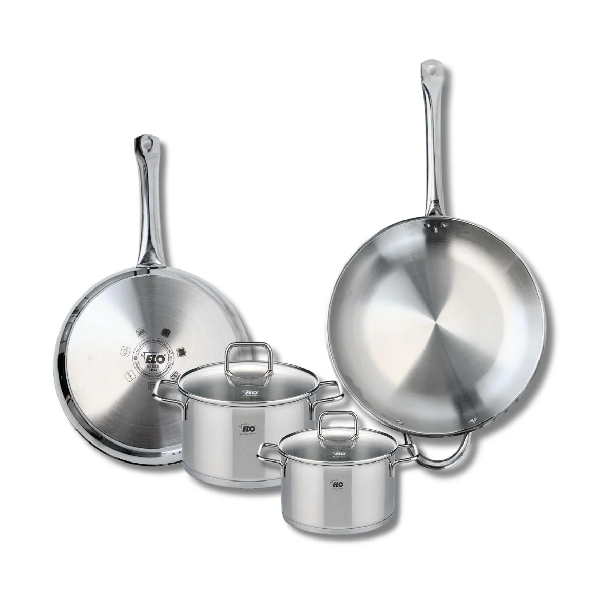 Ensemble de 2 Poêles de cuisson 28 et 32 cm et 2 faitouts 16 et 20 cm Elo Profi Citrin Elo