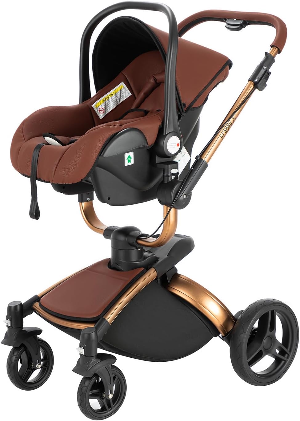 Magic ZC Poussette 3 en 1, Poussette Bebe avec Conception Portable Pliable en Un Clic, Pousette 3 en 1 avec Poussée Réversible Bidirectionnelle, Poussette Trio avec Accessoires (black gold 588)