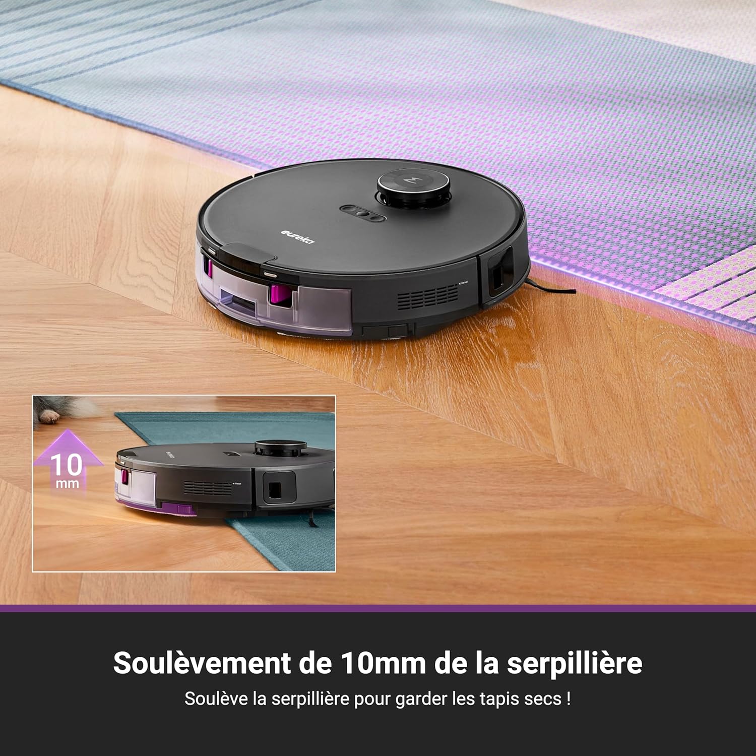 Eureka E20 Plus Aspirateur Robot de 8000 Pa avec Station de Vidange Automatique sans Sac, Robot Aspirateur Laveur Anti Enchevêtrement, Évitement d'Obstacles 3D, Autonomie de 180 Minutes, DuoDetect AI