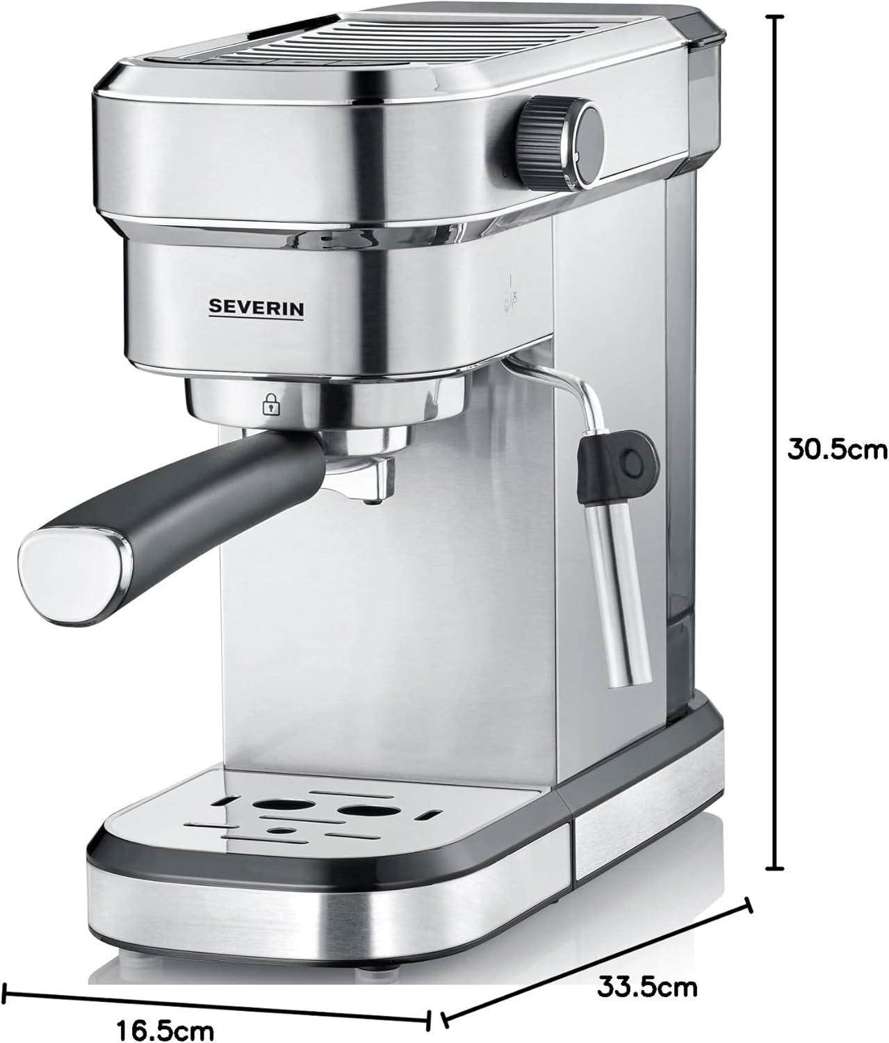 SEVERIN Cafetière Expresso Espresa Plus, 1 350W, 1,1 L, Manomètre intégré, Pompe 15 bars, Set barista inclus, Inox/Noir, KA 5995