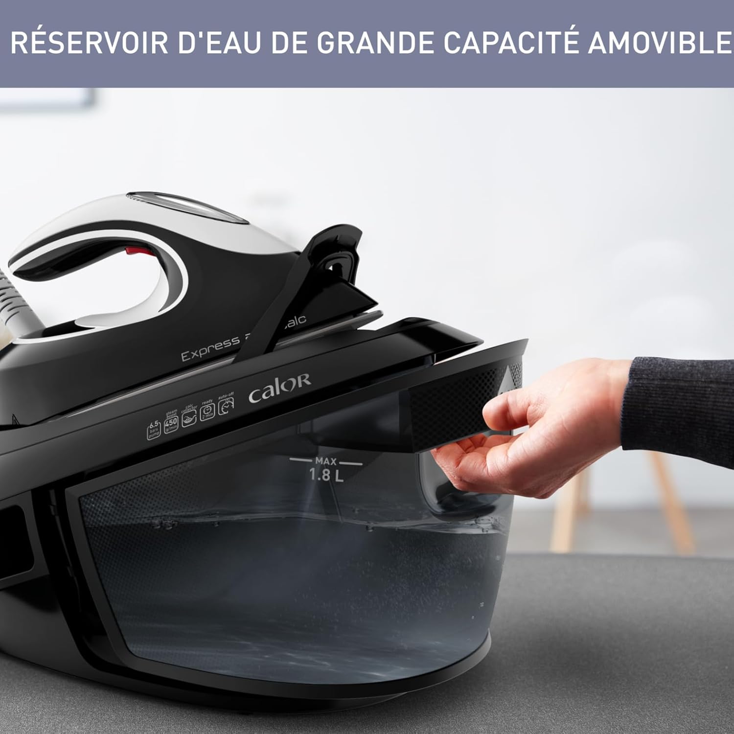 Calor Centrale Vapeur Express Anti-calc, Fonction Pressing 450 g/min, Collecteur de Calcaire Exclusif, Technologie Sans Réglages SV8055C0