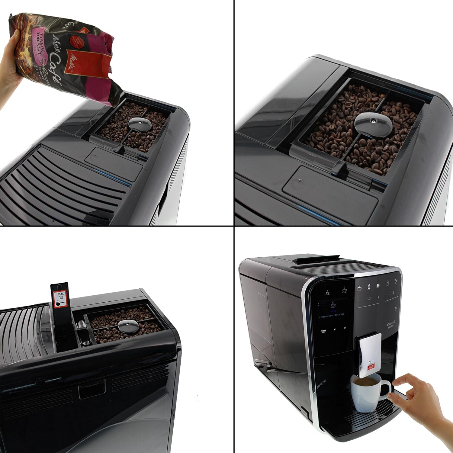 Melitta Barista T Smart Argent, Machine à Café à Grain avec Broyeur, Connectée, Système One Touch, Double bac à grains, 18 spécialités, Mode 1 à 2 Tasses, Écran Couleur TFT, F831-101