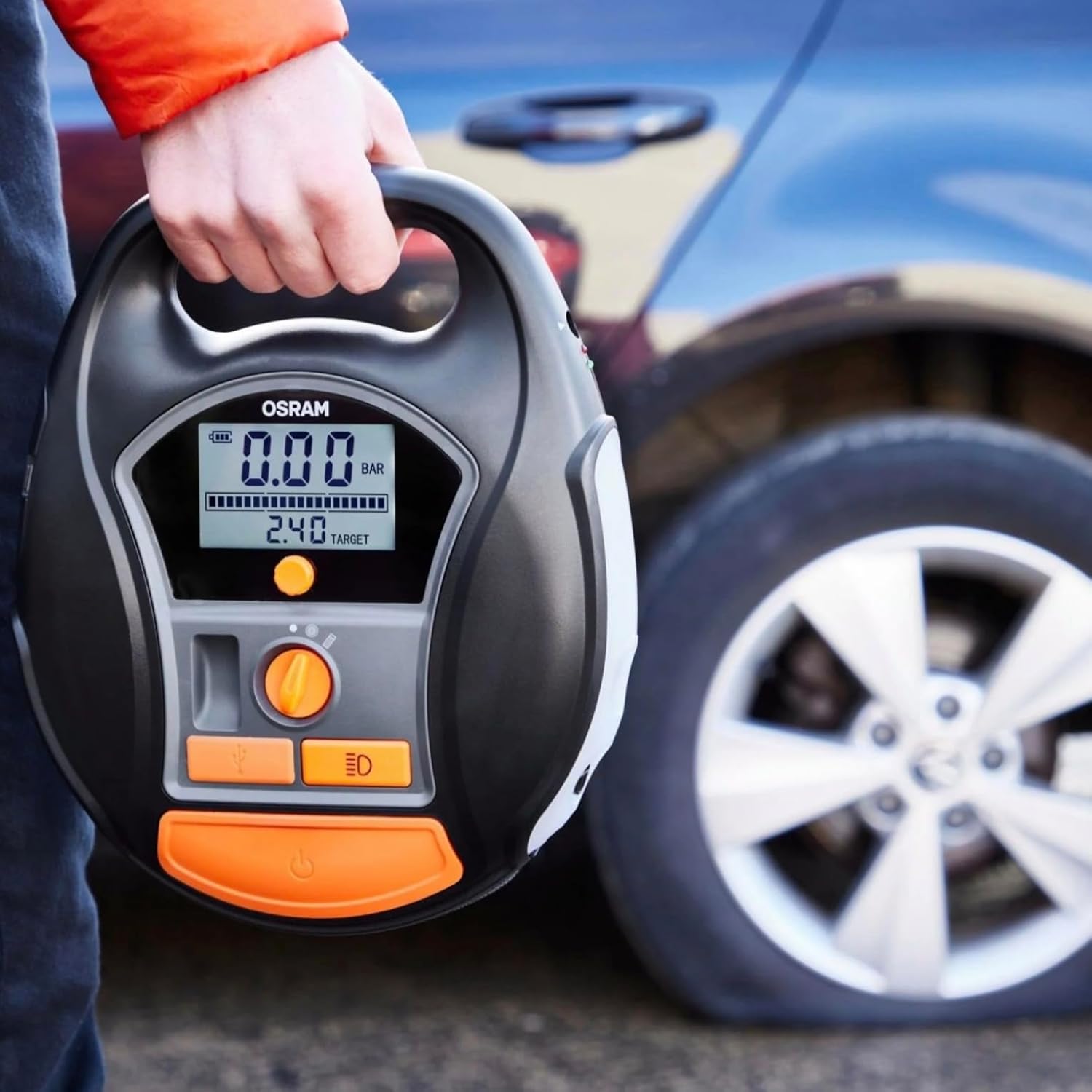 OSRAM TYREinflate Connect 650, compresseur de pneu numérique avec arrêt automatique et lumière LED, compresseur portable 12V pour pneus de voiture, connexion électrique via allume-cigare