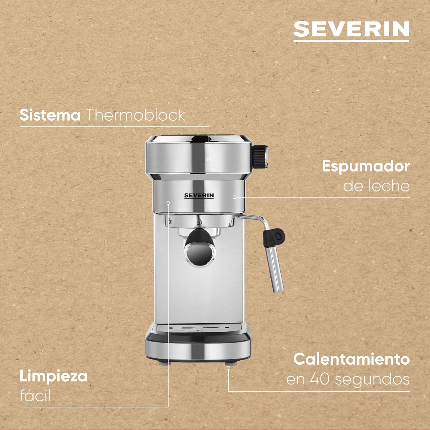 SEVERIN Cafetière Expresso Espresa Plus, 1 350W, 1,1 L, Manomètre intégré, Pompe 15 bars, Set barista inclus, Inox/Noir, KA 5995