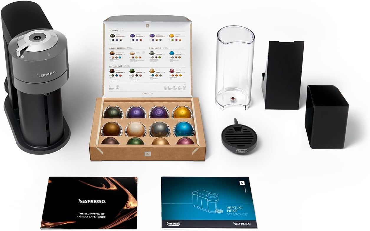 Nespresso Machine à café à capsules DeLonghi ENV 120.BWAE Vertuo Next Premium avec mousseur à lait, marron