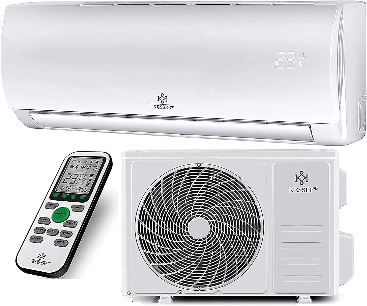 KESSER® Climatisation SET réversible - Climatiseur avec fonction WiFi/Application - Refroidissement A++/ Chauffage A+, Fluide réfrigérant R32 - Écran LCD, Split 12000 BTU/h / 3400 Watt - Anthrazit