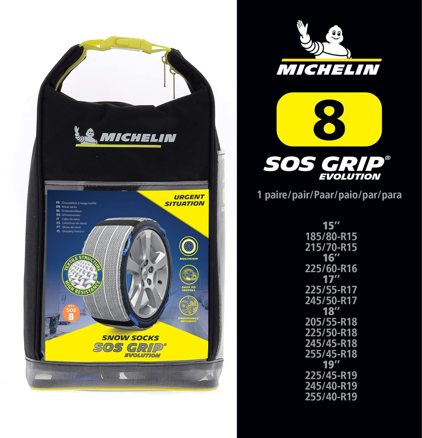 MICHELIN Chaussettes à Neige Textile EVO 6, Gris, SOS