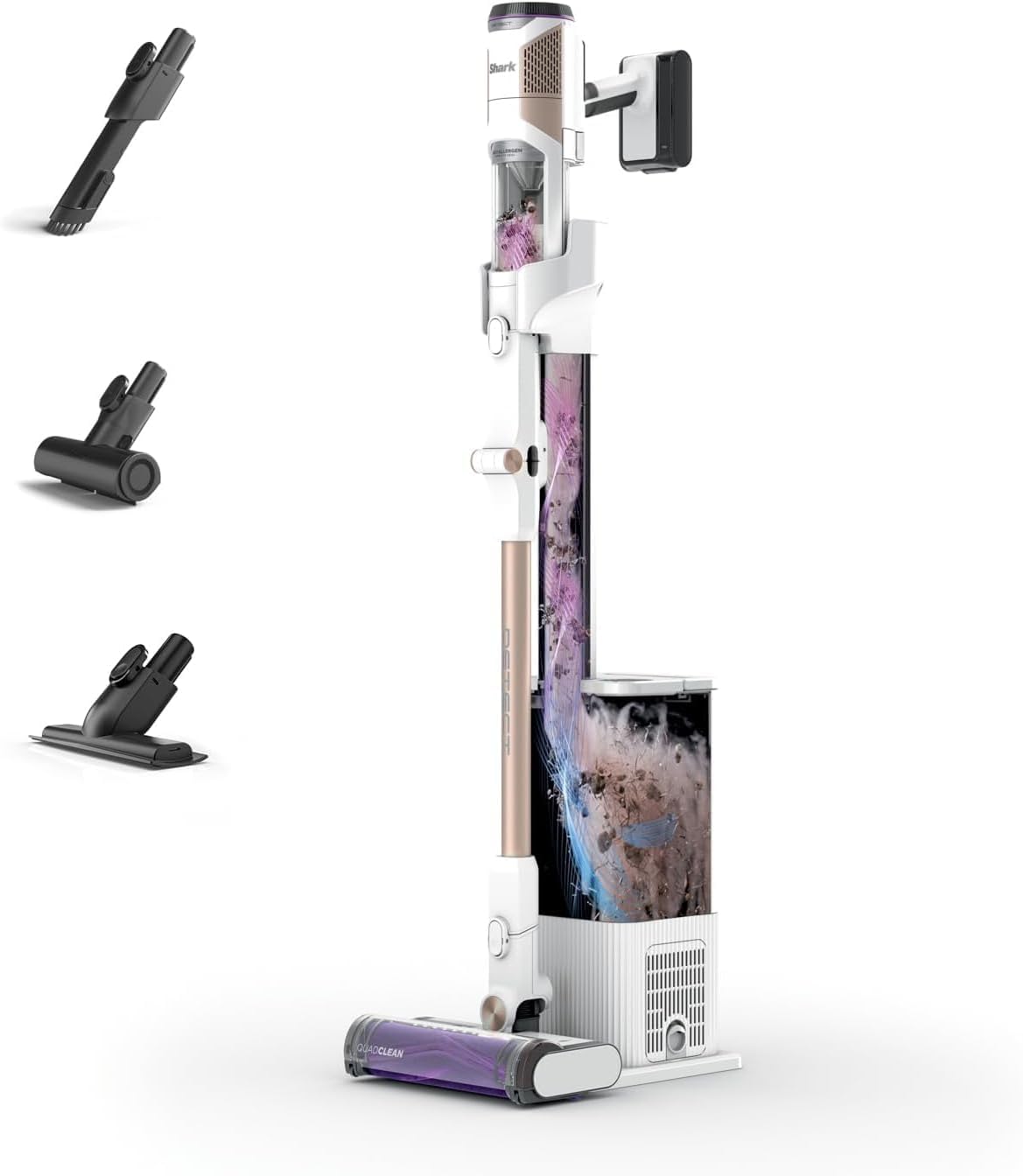 Shark Clean & Empty Aspirateur sans fil, système vidange automatique, aspirateur léger anti-poils avec outils animaux et interstices, autonomie 40 minutes, station de chargement, blanc/bleu, BU3521EU