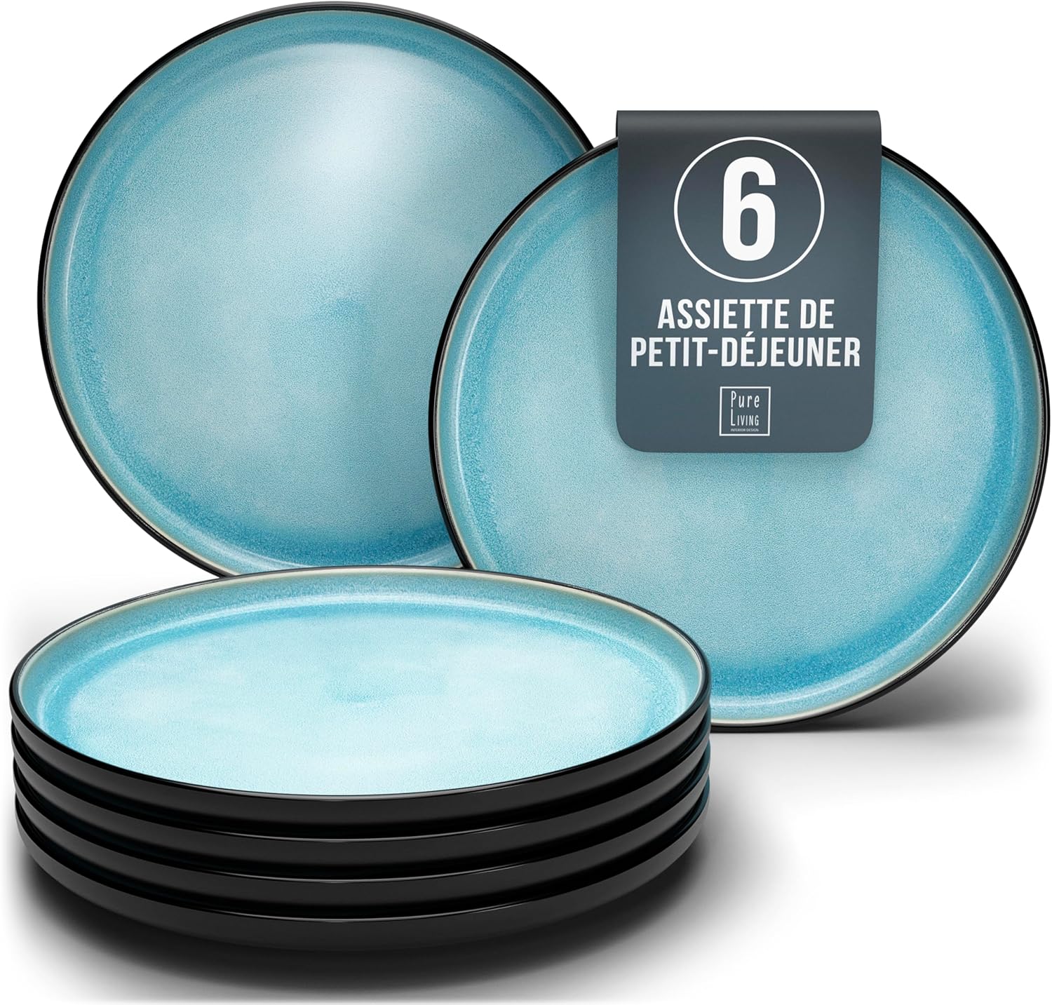 Service de Vaisselle en Grès Ibiza 36 pièces –Ensemble de Vaisselle pour 12 Personnes, Adapté au Lave-Vaisselle et au Micro-Ondes, Pure Living bleu fumé, Assiettes Service de Table