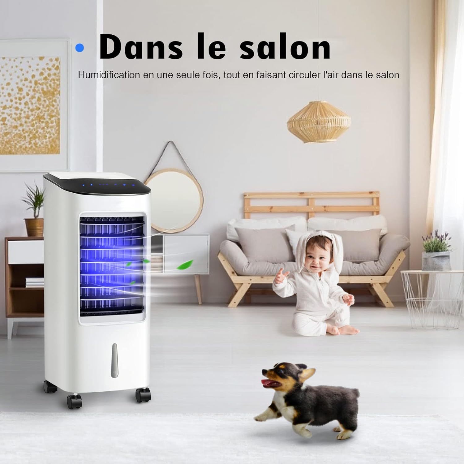 RELAX4LIFE Rafraîchisseur d’Air Mobile avec Humidificateur et Purificateur, 3 Mode de Vitesse, Climatiseur avec Réservoir d'Eau 8L et Filtre Amovible et Lavable pour Chambre, Bureau, Salon