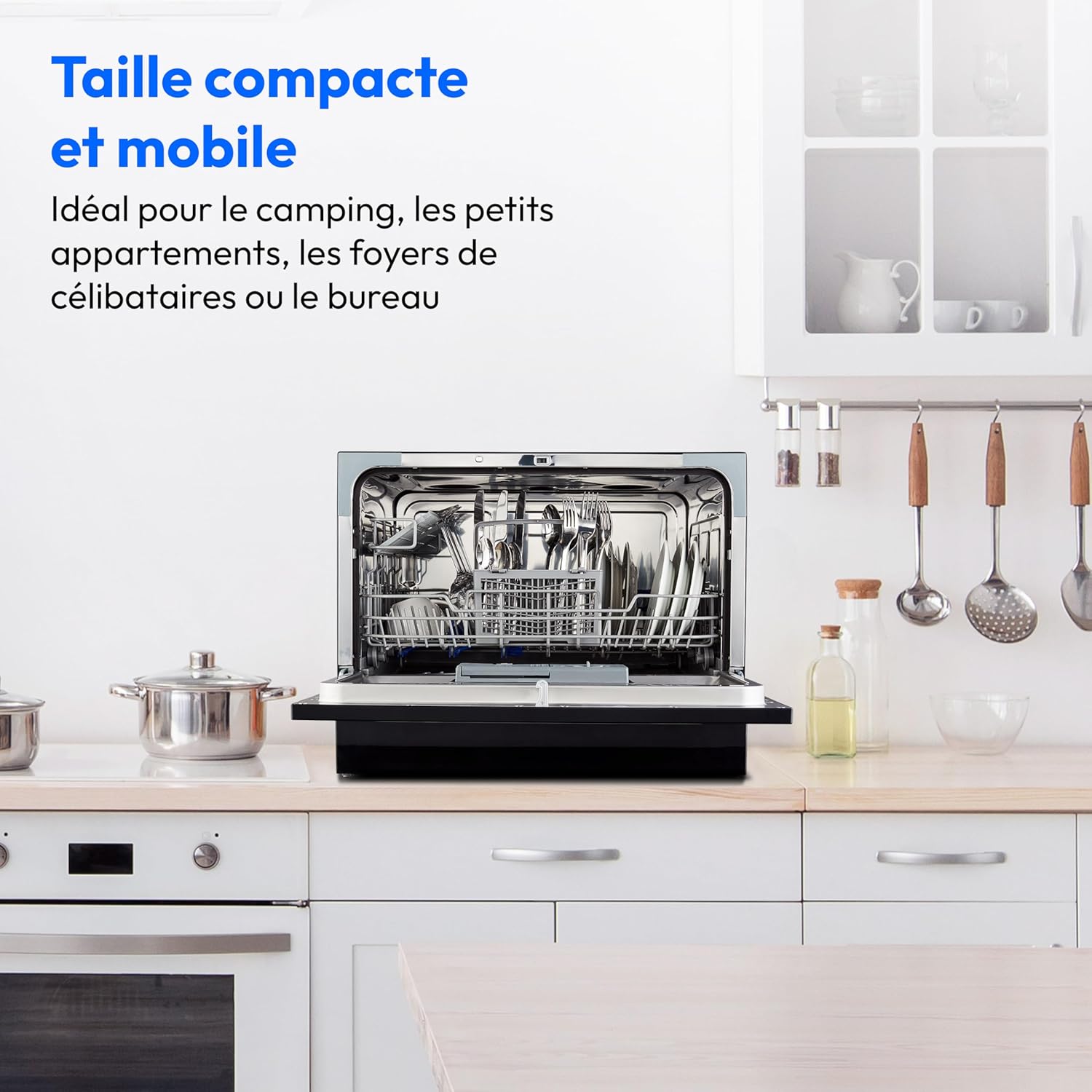 MEDION Lave-vaisselle de table (capacité 6 couverts, 7 programmes de nettoyage, affichage LED, 47 dB, MD37496) blanc