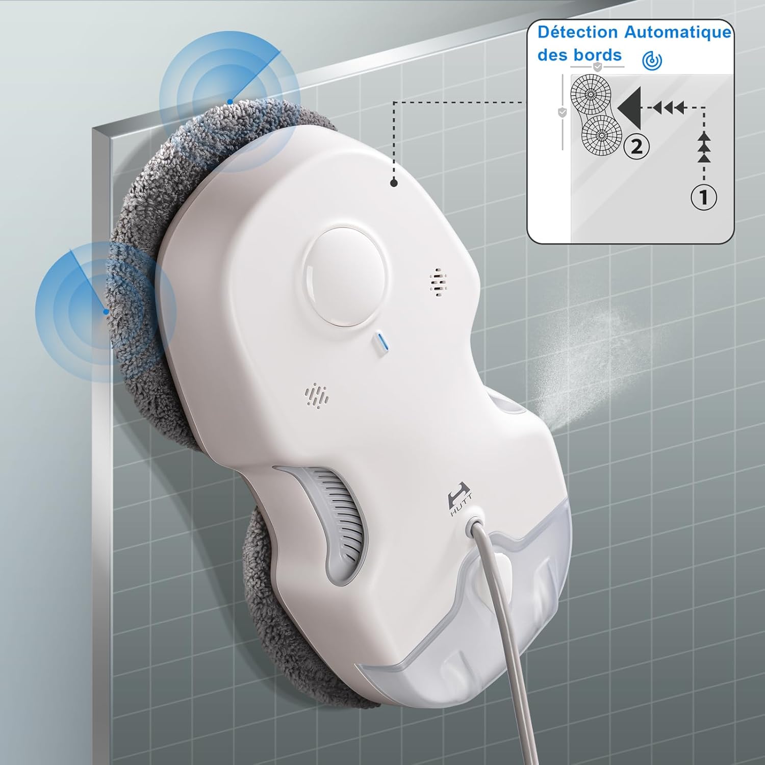 HUTT DDC55 Robot Nettoyeur Vitre, Robot Laveur de Vitre Automatique, Système de Sécurité, Navigation Intelligente, Télécommandé, pour Toutes Les Surfaces Lisses, avec 12 Chiffons