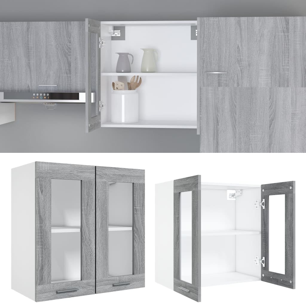 vidaXL Armoire à Micro-Ondes Placard Armoire de Rangement Meubles de Cuisine avec 4 Etagères Intérieur Maison Gris Béton 60x57x207 cm Aggloméré