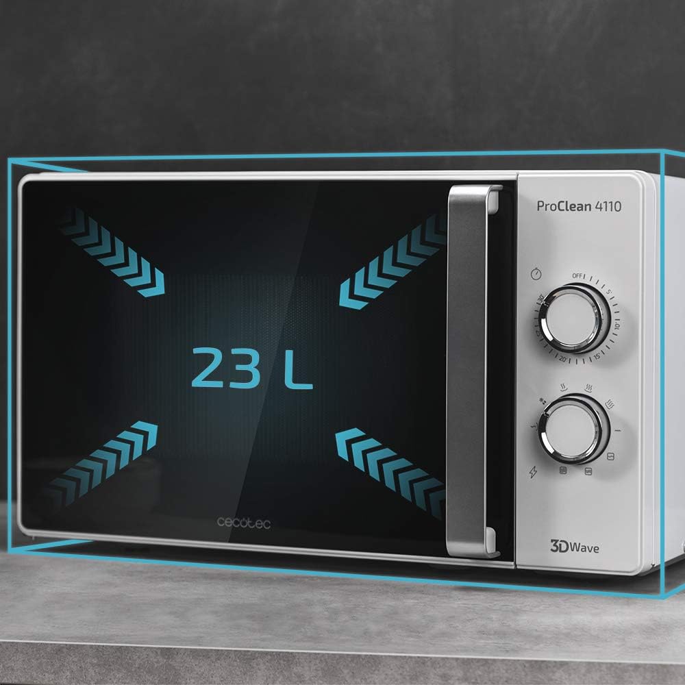 Cecotec Four à micro-ondes ProClean 9110 FullINOX avec grill 1000 W, 30 litres, 5 niveaux de puissance, 8 programmes, minuterie de 60 minutes, revêtement Ready2Clean, design avant miroir