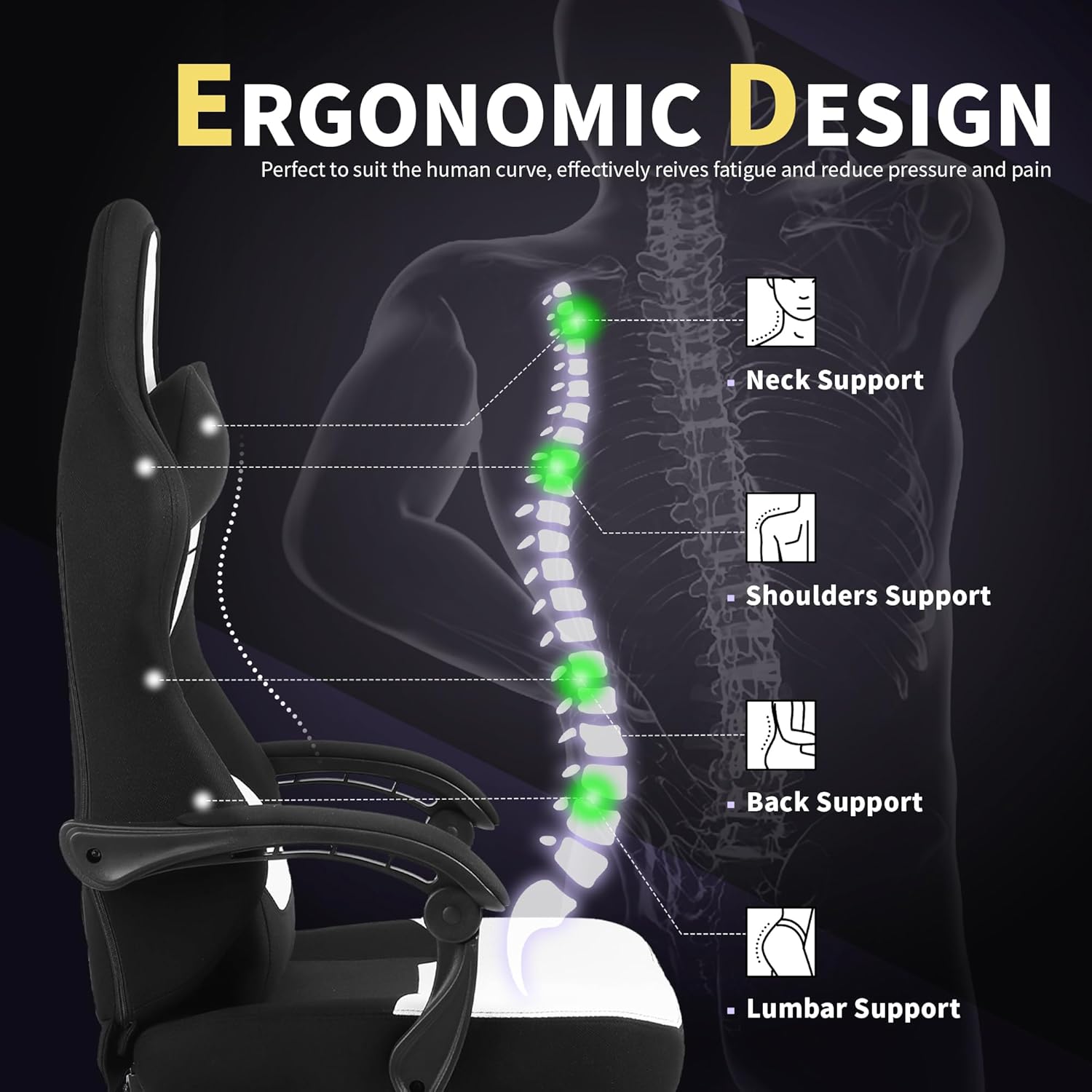 Ulody Chaise Gaming Ergonomique, Fauteuil de Bureau Pivotant, Dossier Haut, Siege Gamer avec Appui-tête et Soutien Lombaire Ajustables, Chaise de Jeu avec Repose-Pieds(Gris)