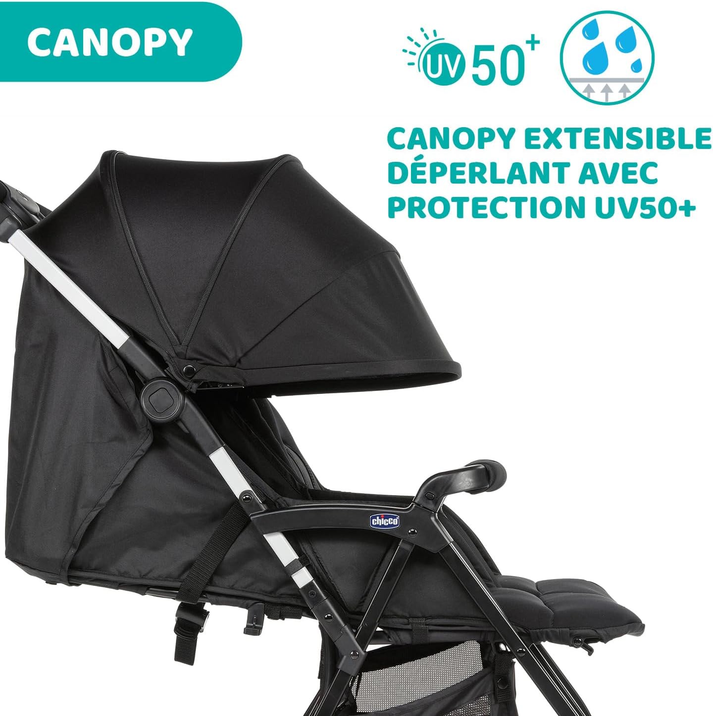 Chicco OHlalà Poussette Canne Double, Légère Inclinable et Pliable, Poussette pour Jumeaux de la Naissance à 15 kg, Fermeture Compacte, Inclus une Housse de Pluie, Capote Extensible - black night