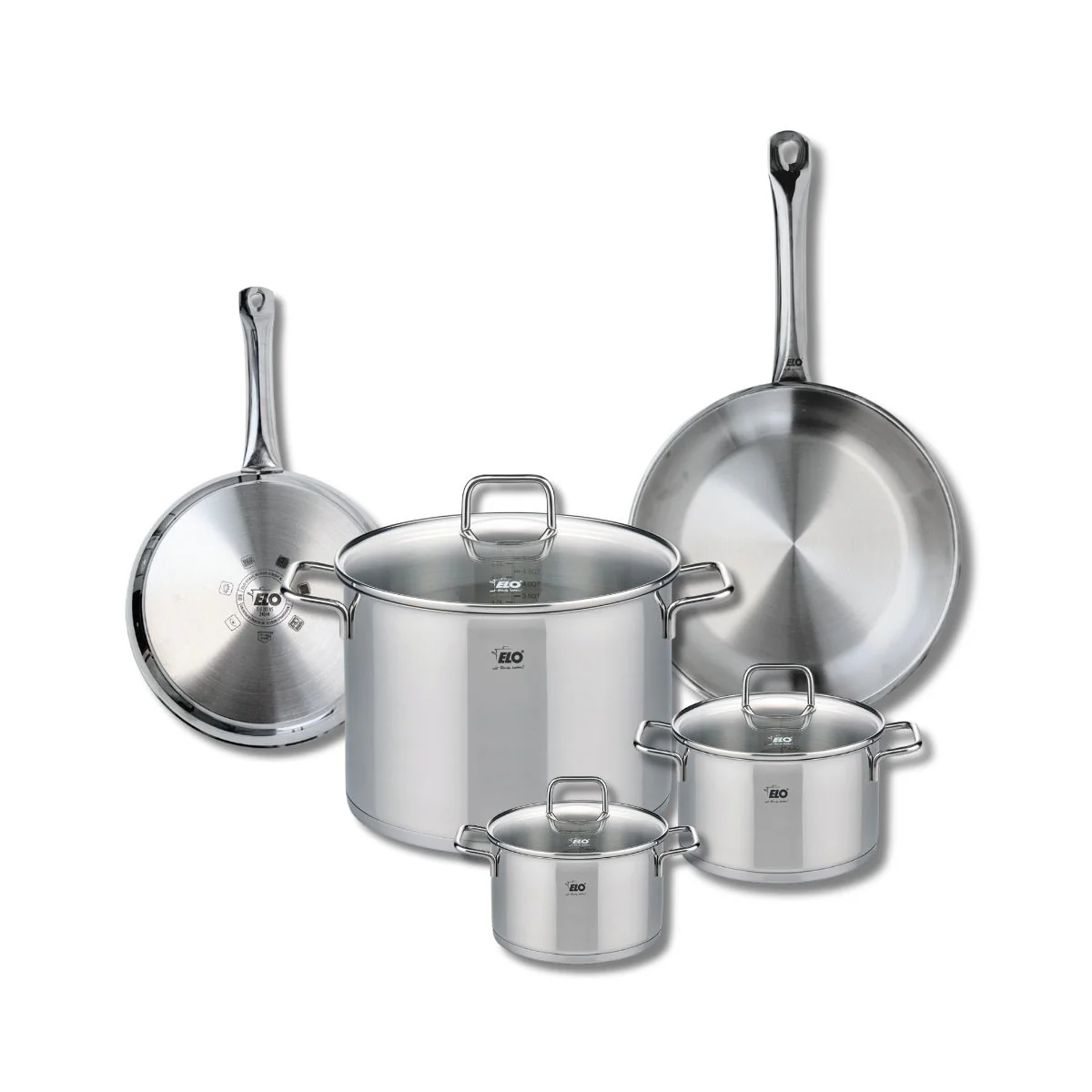 Ensemble de 2 Poêles de cuisson 24 et 28 cm et 3 faitouts 14, 16 et 26 cm Elo Profi Citrin Elo