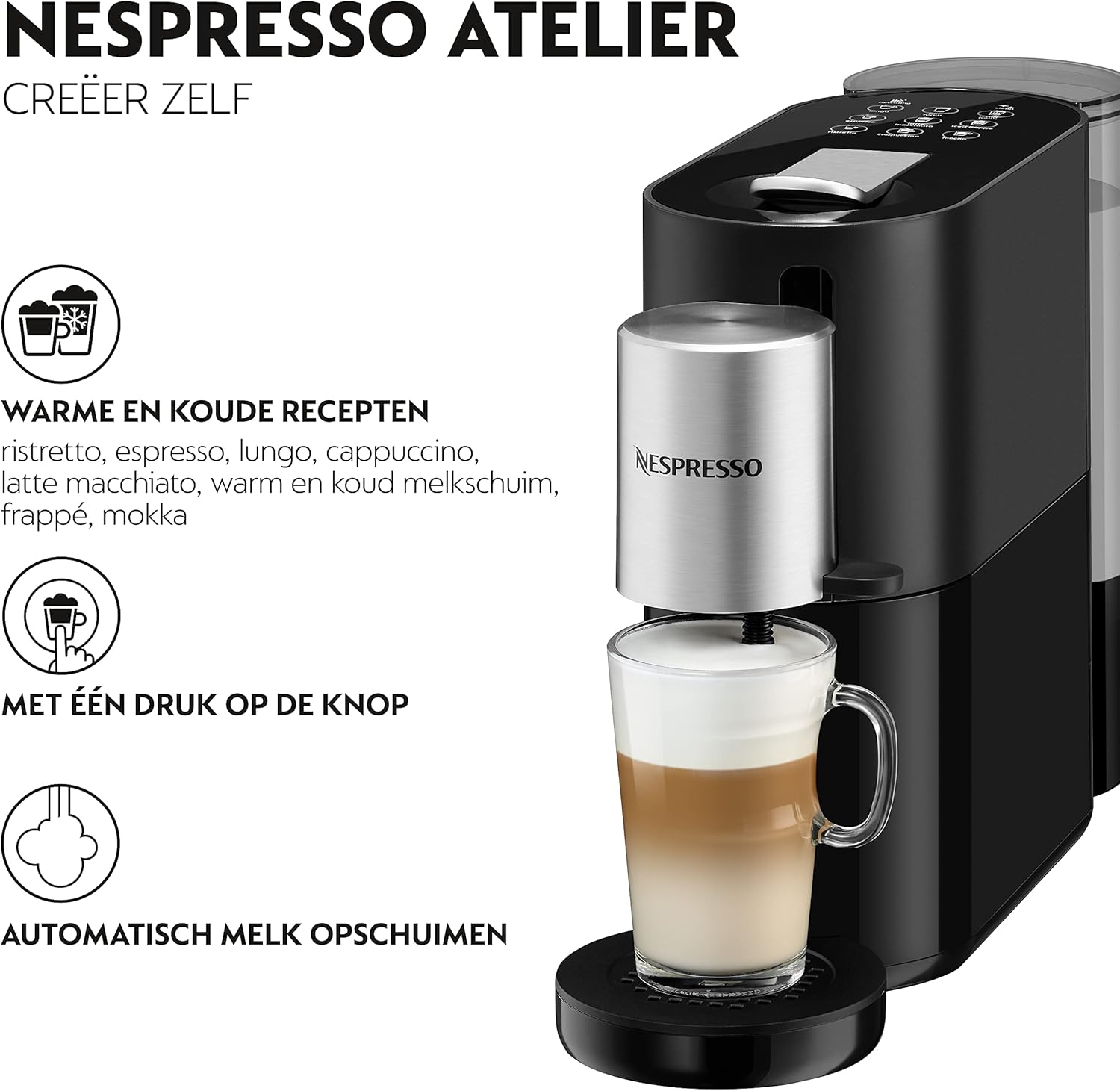 Krups Machine à Café Nespresso Atelier XN8908 - Système de Mousse de Lait - Réservoir d'eau de 1 l - Avec Tasses en Verre Nespresso + Capsules - Pression 19 Bar - Noir/Argenté