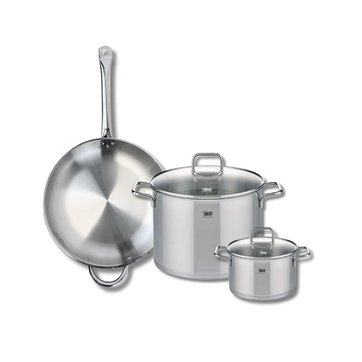 Ensemble de 1 Poêle de cuisson 32 cm et 2 faitouts 16 et 26 cm Elo Profi Citrin Elo