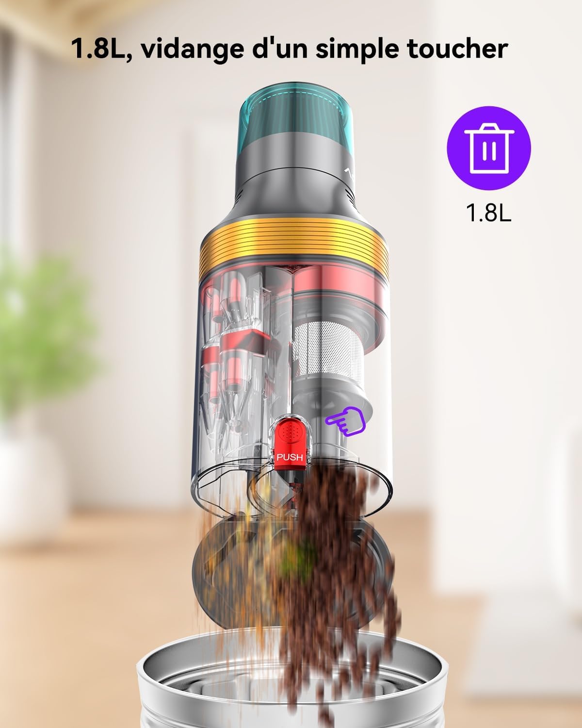 aonus A9 Max Aspirateur Balai sans Fil 48Kpa/600W/70Mins, Aspirateur sans Fil Puissant, Autoportant, 1.8L Ultra Grande Capacité, Écran Tactile Intelligent pour Les Poils d'animaux/Sols Durs/Tapis