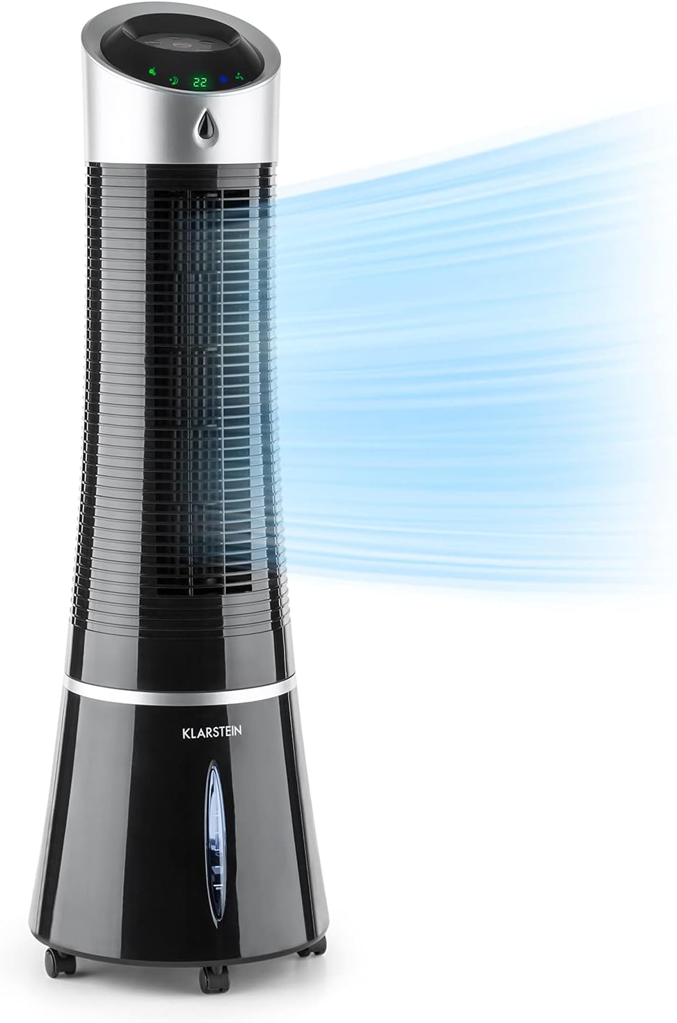 Klarstein Rafraichisseur d'Air Mobile 5 en 1, par Evaporation avec Humidificateur, Ventilateur, Ioniseur, Climatiseur Mobile Sans Évacuation, Mode Nuit, 45W, Débit d'Air de 180m³/h