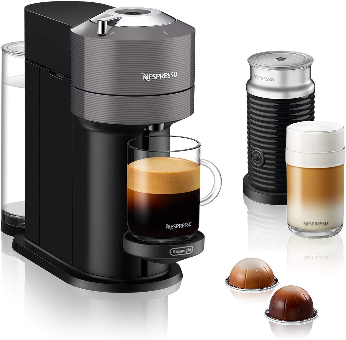 Nespresso Machine à café à capsules DeLonghi ENV 120.BWAE Vertuo Next Premium avec mousseur à lait, marron