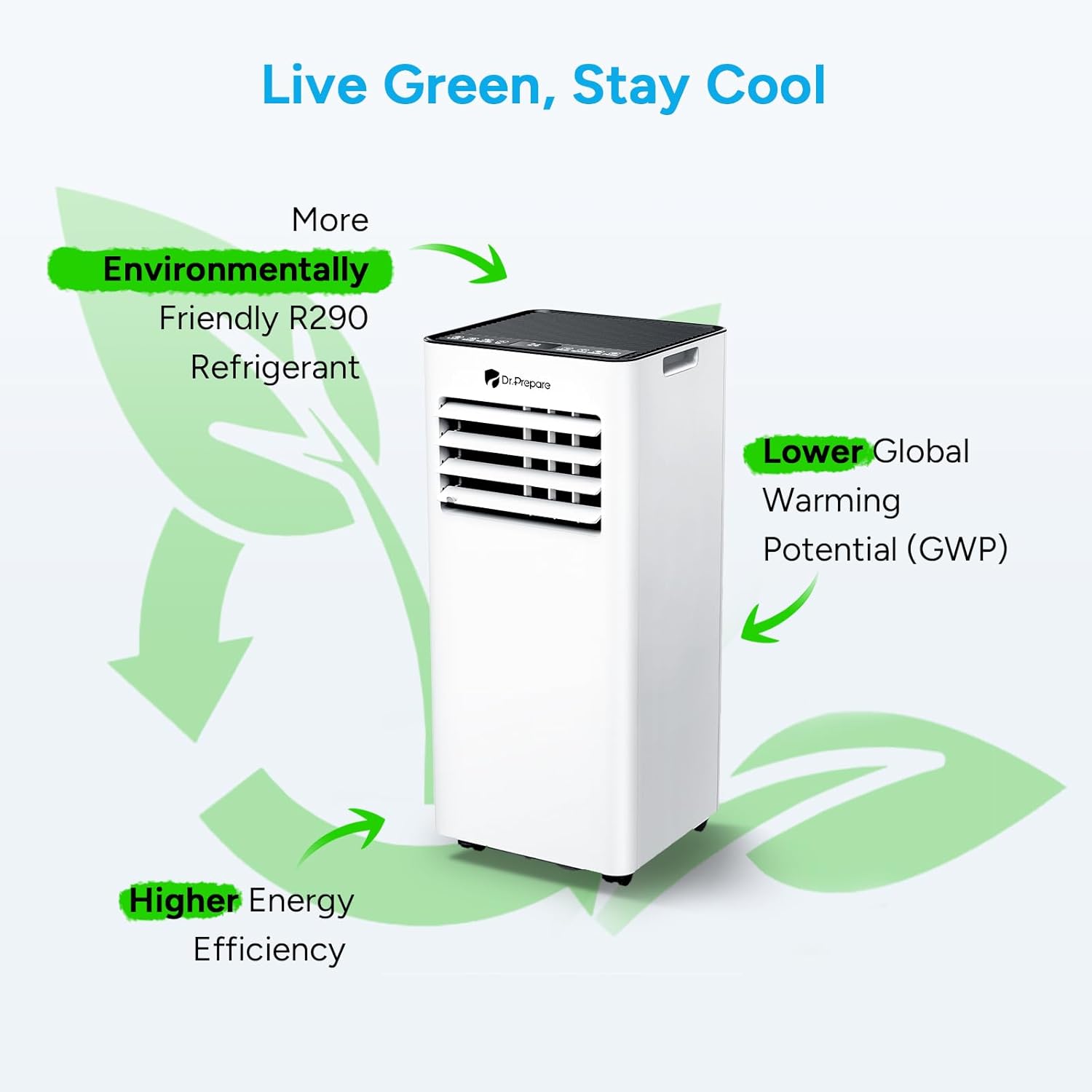 DR.PREPARE Climatiseur Mobile Silencieux 9000 BTU 2,1Kw, Climatiseur Portable 4 en 1, Refroidissement, Déshumidificateur, Ventilateur et Modes Sommeil, Télécommande, Refroidit 30 m², Minuteries 1-24H