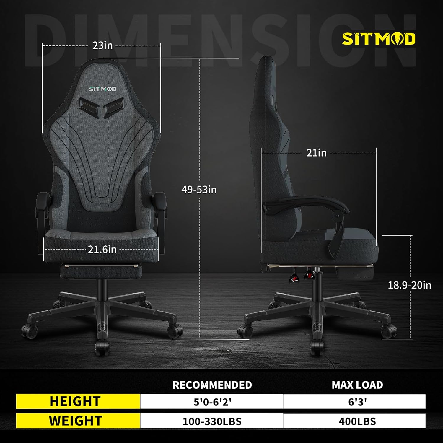 Ulody Chaise Gaming Ergonomique, Fauteuil de Bureau Pivotant, Dossier Haut, Siege Gamer avec Appui-tête et Soutien Lombaire Ajustables, Chaise de Jeu avec Repose-Pieds(Gris)