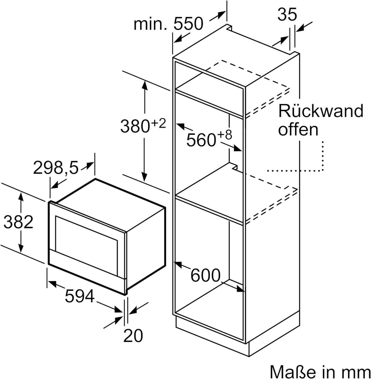 Bosch BFL634GS1 - Série 8 - Micro-ondes intégrable - 60 x 38 cm - 21 litres - Inox