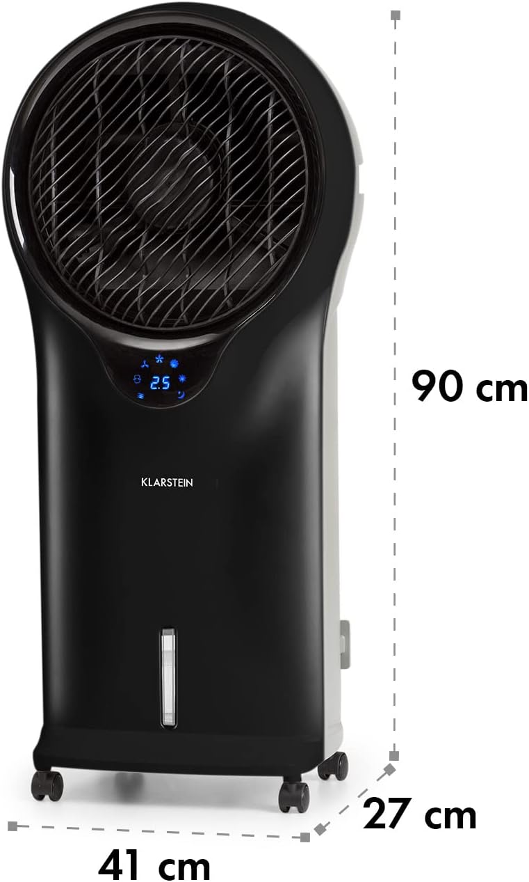 Klarstein Climatiseur Mobile 3 en 1, Climatiseur Portable avec Humidificateur, Ventilateur, Climatiseur Mobile Sans Évacuation, 2 Pack Glacons, Minuterie, 3 Modes, 90W, Puissant Débit d'Air 1600m³/h