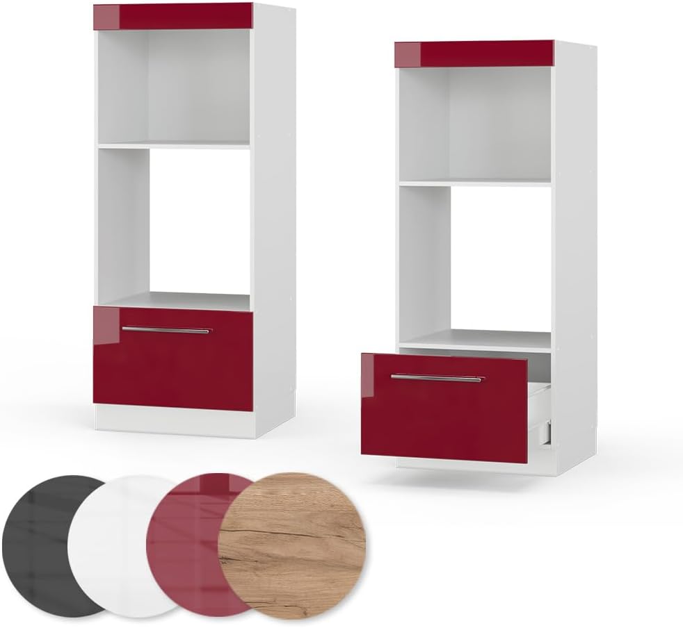 Vicco Meuble pour Four Fame-Line, Blanc Haute Brillance/Blanc, 60 cm avec étagères Ouvertes