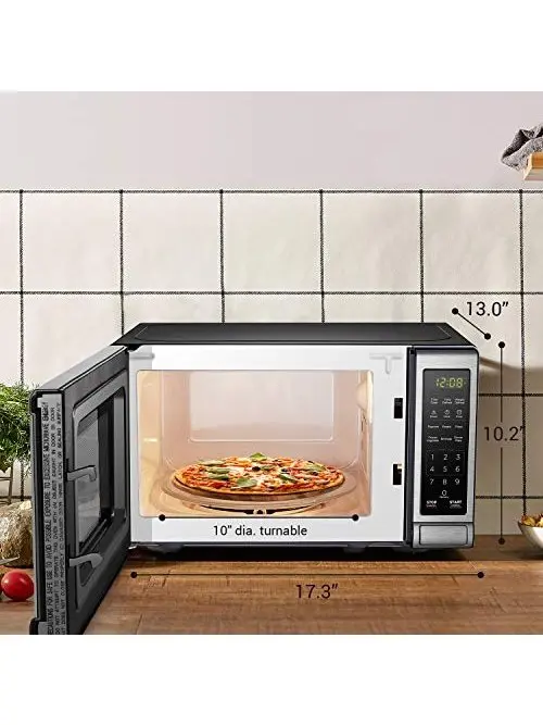 BLACK+DECKER Digital Microwave Oven with Turntable Push-Button Door, Child Safety Lock, Stainless Steel, 0.9 Cu Ft