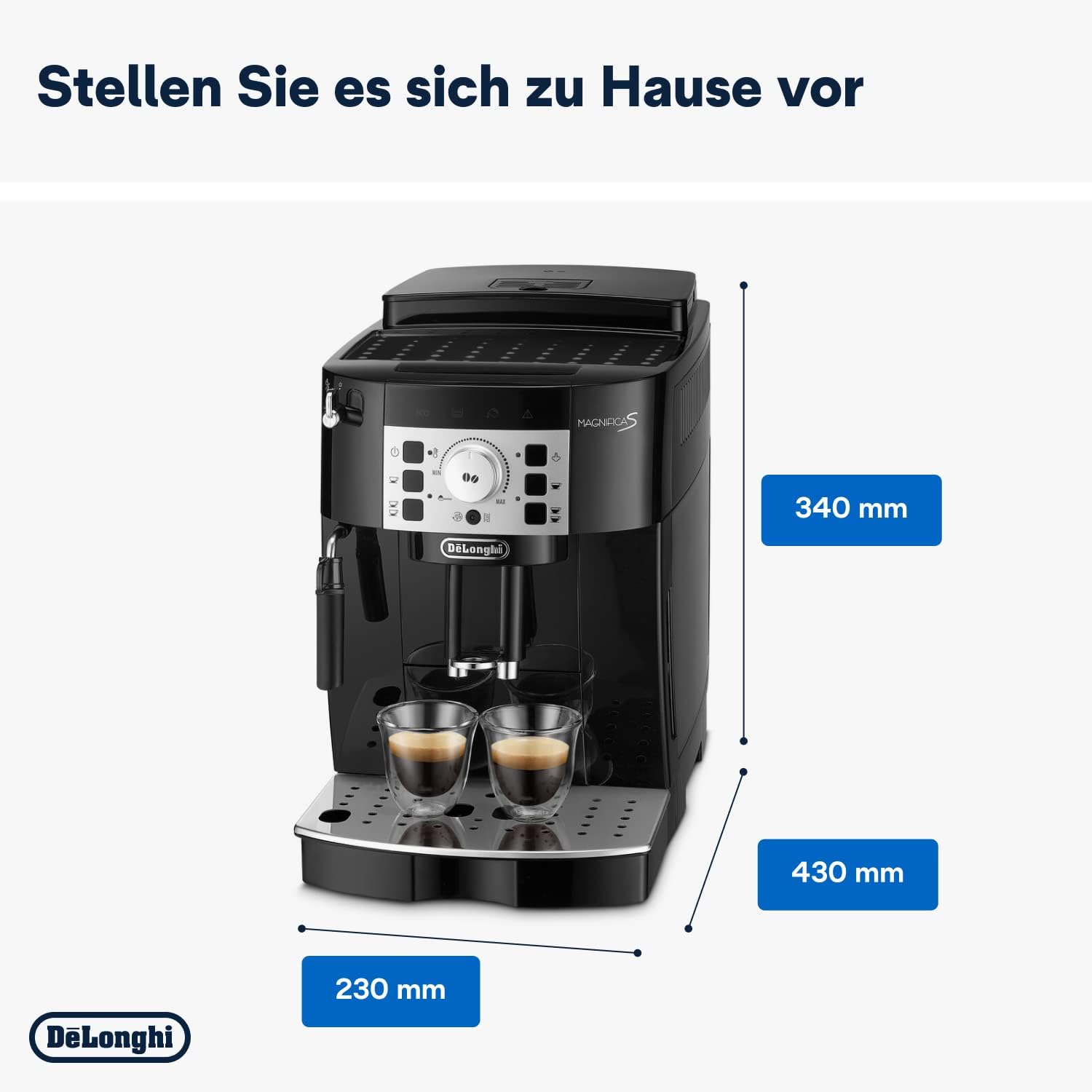De'Longhi Magnifica S ECAM11.112.B, Kaffeevollautomat mit Milchaufschumdüse für Cappuccino, mit Espresso Direktwahltasten und Drehregler, 2-Tassen-Funktion, Schwarz