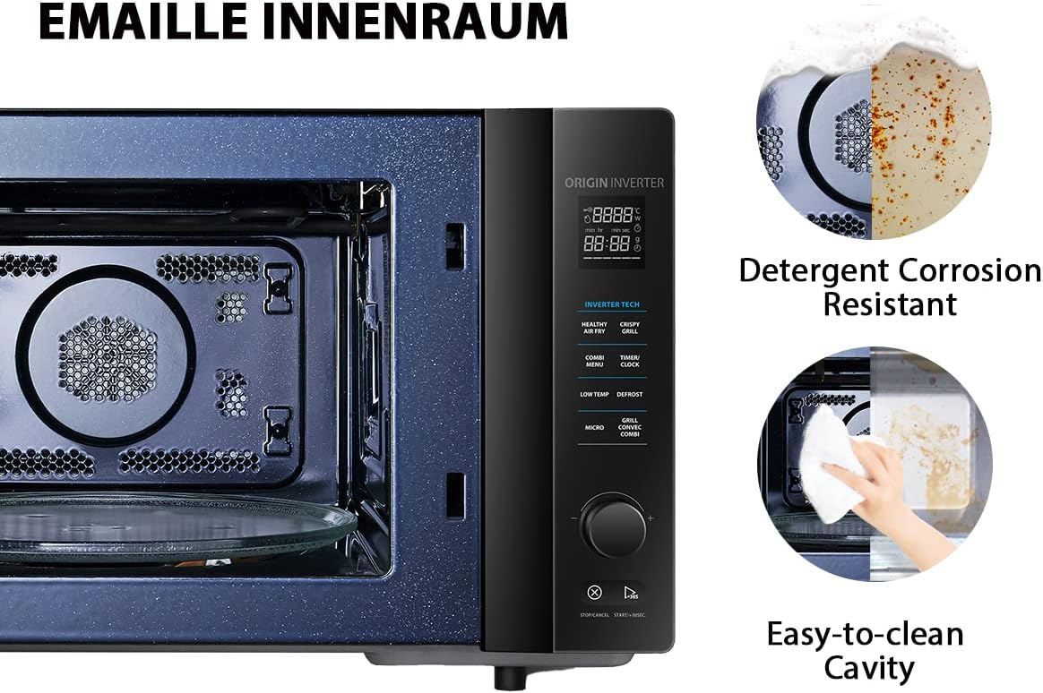 Toshiba Four à micro-ondes 4-en-1 25L MV-TC25T(BK), Technologie Origin Inverter, Micro-ondes avec friteuse à air chaud & Air chaud & Grill & Fonction Combi, 2100 W, Noir